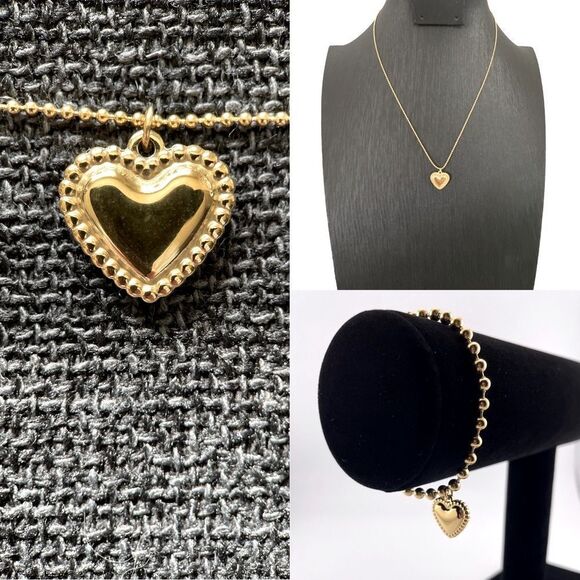 𝅺GOLD HEART Pendant Necklace and Bracelet Set - Picture 1 of 8